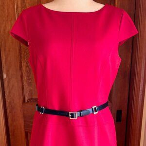 Anne Klein Red Knit Fit and Flare Belted Dress, Sz 12, EUC
